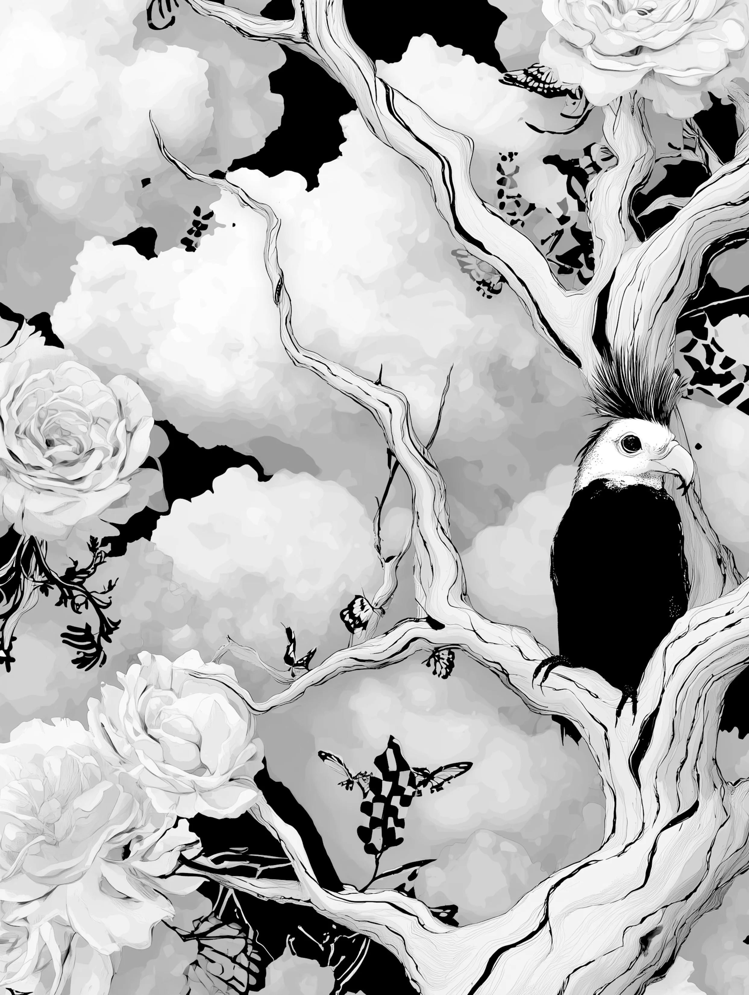 Free printable dead tree coloring page for adults featuring eagle in a dead tree